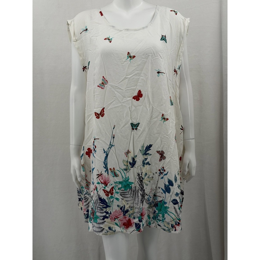Lapis Top Womens 3X White Butterfly Floral Boho Tunic Sleeveless Spring Cotton